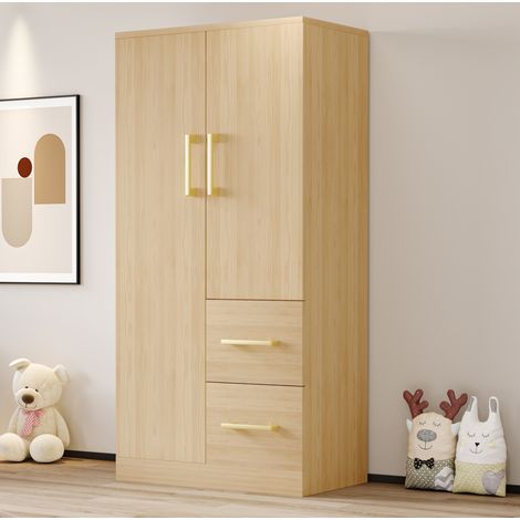 Armario 70 x 40 x 135 cm de 2 puertas, con cajones y almacenaje, madera natural DESVIAE (1/5)