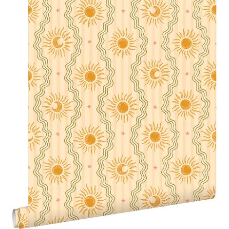 papier peint petits soleils jaune, orange et vert - ESTAhome (1/5)