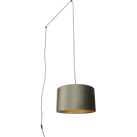 QAZQA Pendant Lamp Black with Plug and Green Shade with Gold