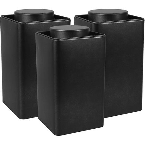 Lot de 3 boîtes à thé en métal pour ranger le thé en vrac.-16.1x9.6x9.6cm-Black (1/4)