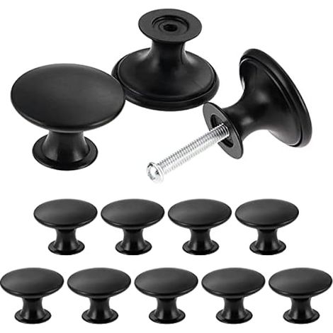 12 Stück Vintage Schrankknäufe, schicke Schubladenknöpfe, antike Küchenschrankgriffe, 30 mm, rund, Möbeltürknäufe, Schwarz (1/5)