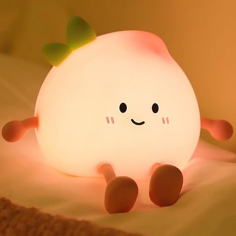 Luce notturna per bambini - Luce notturna color pesca - Luce notturna con controllo touch - 7 colori - 3 livelli di luminosità - Ricarica USB (1/5)