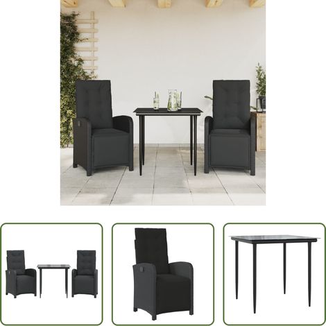 Gartentisch - 3-tlg. Bistro-Set mit Kissen Schwarz Poly Rattan (1/5)