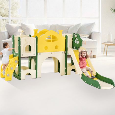 Aire de jeux pour enfants 7 en 1, avec toboggan, allée, escaliers, panier, télescope, combo toboggan simple pour enfants Dream City,Vert