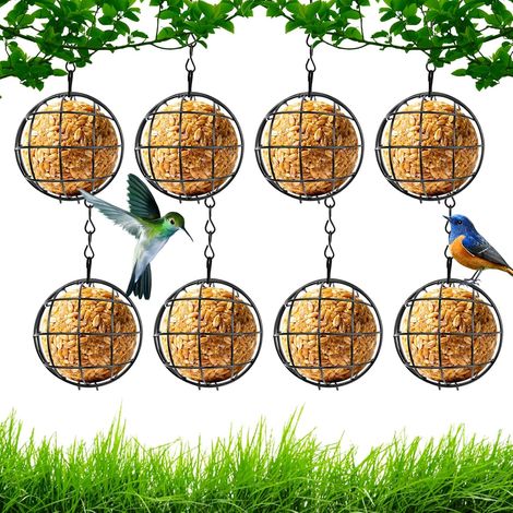 Lot de 8 mangeoires pour oiseaux avec couvercle à charnière - Crochets en forme de S - Support de boules de graisse à suspendre - Pour oiseaux sauvages - Jardin - Balcon - Noir (1/5)