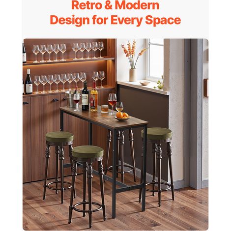 Table de bar, 991 x 406 x 902 mm, table de pub haute avec cadre en métal robuste, bureau haut de bar à cocktails étroit et long, facile à assembler, pour cuisine, salon, fêtes, brun rustique (1/5)