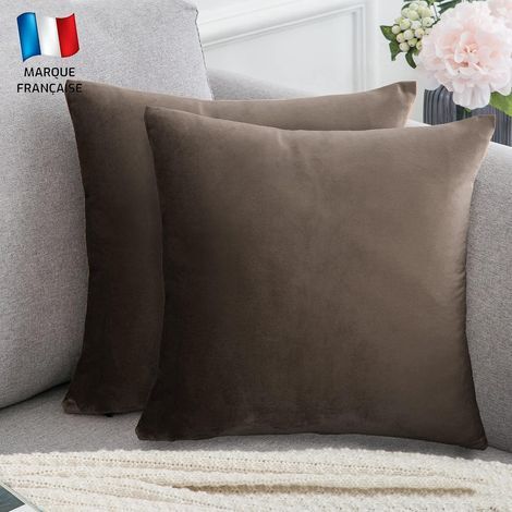 Set of 2 Velvet Cushion Covers 40x40 cm Taupe, Soft Square Pillowcase, Living Room Sofa Bedroom Decoration (1/5)