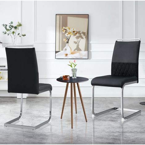 Silla de comedor 42/45 cm negra con respaldo ergonómico de PU y lino, acolchada (1/5)