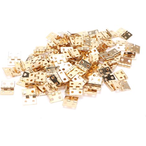 Lot de 100 mini charnières métalliques rétro avec vis pour la création de boîtes à bijoux (jaune). (1/5)