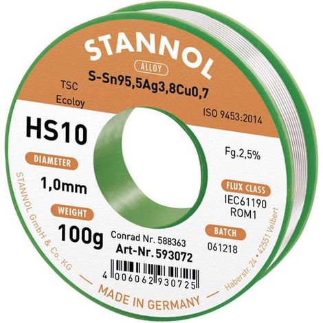 Stannol HS10 2510 Stagno senza piombo 100 g 1 mm