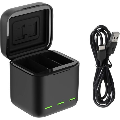 Caricabatteria per GoPro Hero 13 Nero, Custodia di ricarica USB a triplo slot con cavo di tipo C, Custodia per batteria completamente compatibile con gli accessori originali Go Pro 13 (1/5)