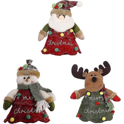 3er-Set Weihnachtstüten in Apfelform, Geschenktüten mit Plüsch-Schneemann, Weihnachtsmann und Rentier in Baumform, Süßigkeitentüten mit Reißverschluss, ideal für Weihnachtsfeiern und Dekoration (1/5)