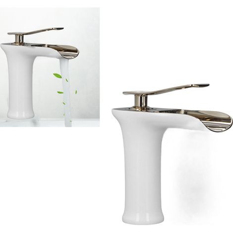 Robinet de lavabo monotrou, robinet cascade tout cuivre, mitigeur eau chaude/eau froide sous plan de travail (1/5)