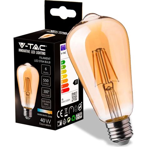V-TAC Lampadina LED Filamento Ambrata ST64 con Attacco E27-8W (Equivalenti a 50W) - 720 Lumen - Lampadine Vintage - Massima Efficienza e Risparmio Energetico - 2200K Luce Bianca Calda (1/5)