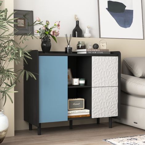Aparador mueble almacenamiento con cajones negro azul OKMYHOME (1/5)