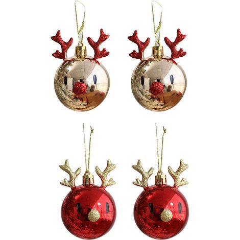 4 PièCes DéCorations de NoëL éLans ScèNe Mise en Page DéCorations Ornements D'Arbre de NoëL Pendentifs de Plafond en Plastique Suspendus Boule B (1/5)