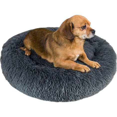 Luxury Plush Dog Bed Cat Bed Round Dog Cushion Super Soft Donut Shape Pet Bed for Small Medium Large Dogs Faux Fur Pet Bed Machine Washable (50cm, Light Grey) (1/5)