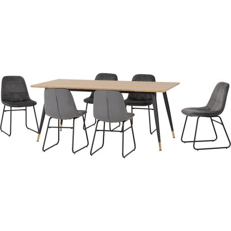 Hamilton & Lukas Large Indoor Dining Set - Medium Oak Effect/Grey Velvet