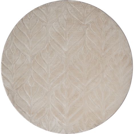 Faux Rabbit Fur Rug Beige Artificial Polyester Fur 160 cm Round Soft Shaggy High Pile Leaf Pattern MITCHELL (1/5)