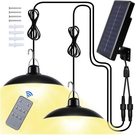 2 têtes lampe solaire extérieur, IP65 étanche, télécommande incluse, éclairage LED réglable, pour jardin et balcon