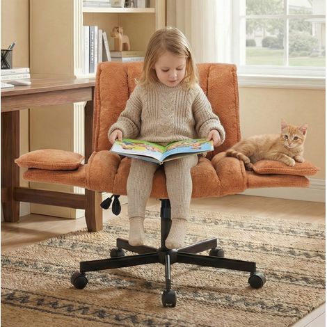 Chaise de bureau pivotante HOMVRA avec accoudoirs rabattables, tissu respirant, réglable en hauteur, charge 150 kg, orange (1/5)