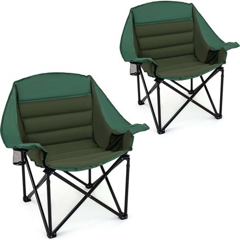 Lot de 2 chaises de camping vertes pliantes en tissu Oxford avec coussin, porte-gobelet et cadre métal pour jardin et camping (1/5)
