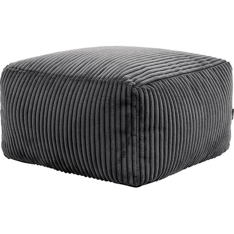 Icon – Pouf repose-pieds carré en velours côtelé – Tissu Jumbo Cord haut de gamme – Rempli de billes de haute qualité – Gris anthracite (1/5)