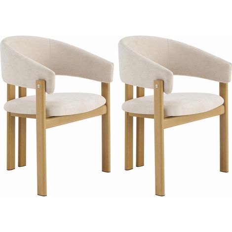 2 sillas de comedor de metal con efecto madera y reposabrazos, lino beige, estilo moderno (1/5)