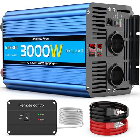 Convertisseur 12v 220v Pur Sinus 3000W convertisseur de Tension avec USB et EU de Courant Alternatif -Puissance de Pointe 6000W Transformateur de Tension