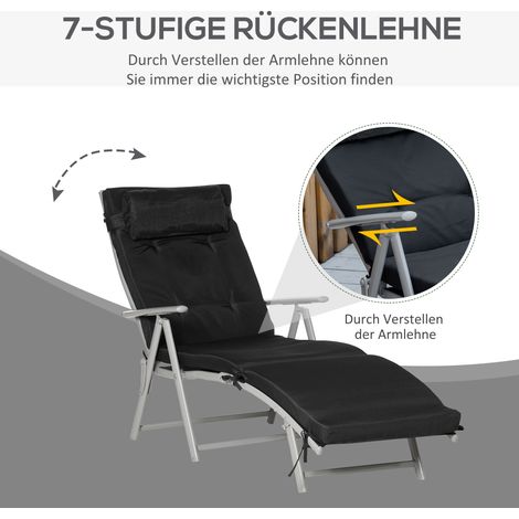 Transat pliable avec repose-tête et coussin de siège, fauteuil inclinable à dossier ajustable 7 positions, chaise longue de jardin relaxante, capacité de charge max 165 kg, pour extérieur, vacances et (1/4)