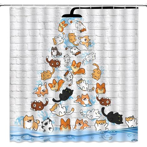 Filiyano-Rideau de douche à motifs animaux (chat et chien) pour baignoire et douche d'enfants (garçons et filles), 270 x 180 cm (106 x 70 pouces).