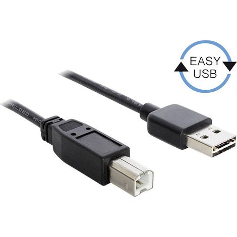 Delock Câble USB USB 2.0 USB-A mâle, USB-B mâle 3.00 m noir connecteur utilisable des deux cotés, contacts dorés, certifié UL 83360 V746161 (1/4)