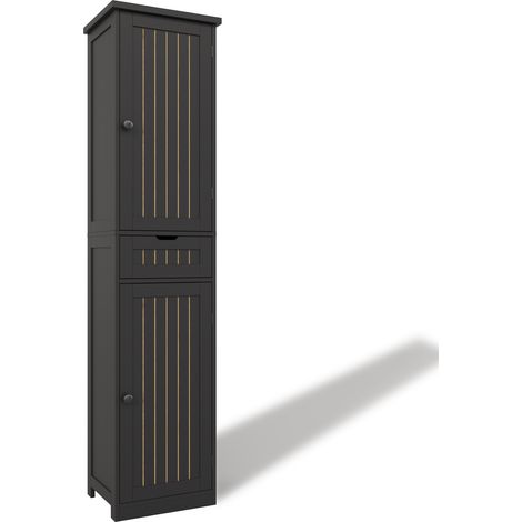 Aparador alto de cocina negro 170x40x30 cm en MDF con 2 puertas, 1 cajón y estantes regulables (1/5)