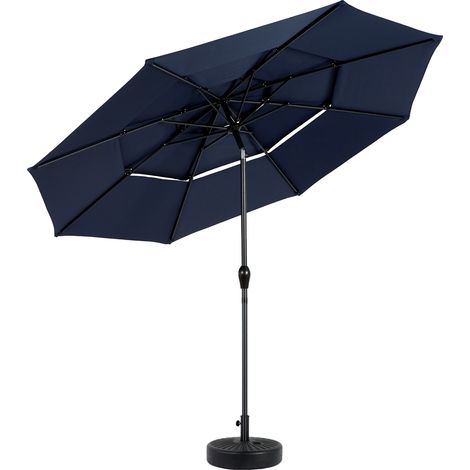Parasol en aluminium 10 ft à 3 niveaux à inclinaison automatique (bleu marine) (sans base) (1/5)