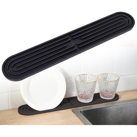 43 x 7,8cm, Noir Tapis Égouttoir Étroits, Bande Tapis de Bar en Silicone, Antidérapant Tapis de Séchage pour Vaisselle Tasses Bouteilles Planches à Découper, Organisateur d'évier (1/5)