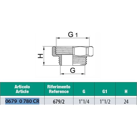 Riduzione maschio/femmina per lavelli e pilette in ottone cromato - Misura 1"1/4 x 1/2" H.24 06790780CR