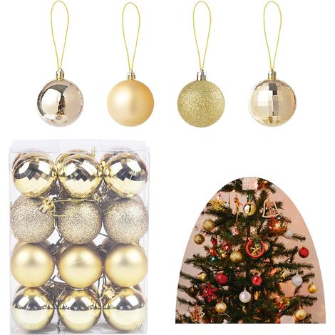 par boîte Boules de Noël Décoration de en Décorations de Sapin 24 pièces 4cm Plastique Argent Rouge Or (1/5)