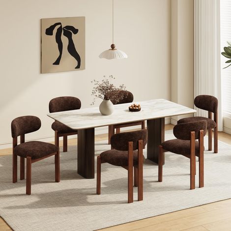 Lot de 6 chaises de Salle à Manger Modernes, chaises rembourrées avec Pieds en Bois et Dossier Fixe en Tissu, pour Salle à Manger, Cuisine, Restaurant – Pieds Brun foncé, Couleur Brun foncé (1/5)