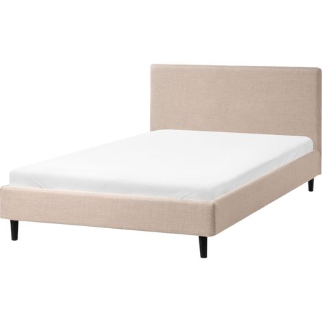 Letto matrimoniale in tessuto beige con rete a doghe 120 x 200 cm Fitou (1/5)