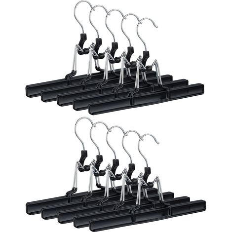 Relaxdays Metal Trouser Hangers Pack of 10, 360° Swivel Hooks, Firm Clamps, Skirt Holders, Rubberized, 26 cm, Black