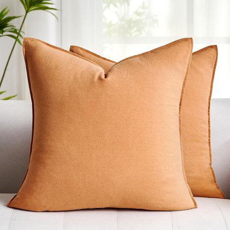 Housse Coussin Salon de Jardin Taie Oreiller en Coton et Lin Doux Bohème Orange Housses Coussins Decoratif pour Coussin Canapé Voiture Fauteuil Lit Chaises, 40x40, Lot de 2 (1/5)