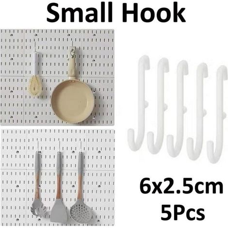 5 Pièces Petit Crochet pour Panneau Perforé Mural Tableau Organisateur Maison et Bureau Espace de Rangement Organisation Tenture Montage en Rack, Blanc (1/5)