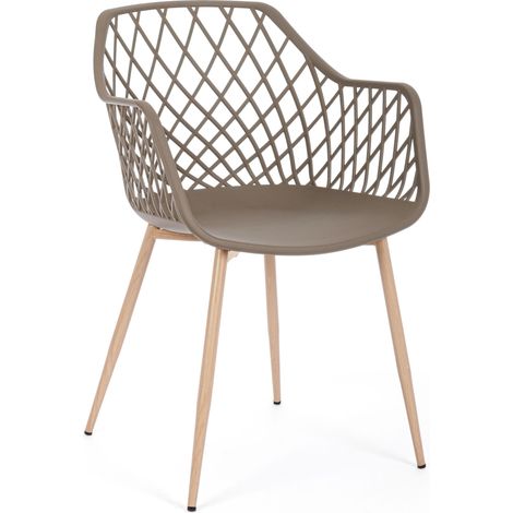 Chaise en acier et assise en plastique taupe Optik - Lot de 4 (1/5)