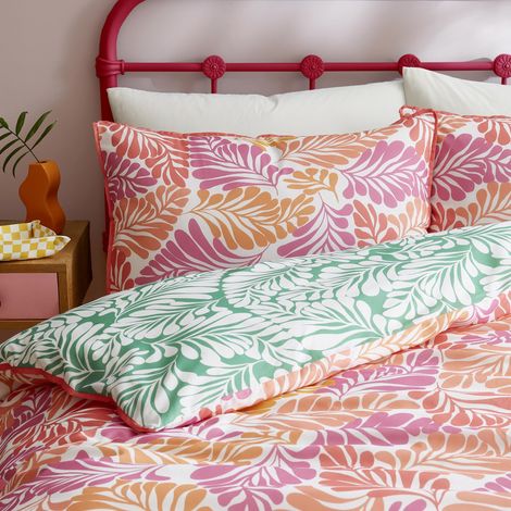 Housse de Couette Rose Feuilles Tropicales King Size 230x220cm 100% Coton Réversible 2 Couleurs 2 Taies d'oreiller Parure de Lit Jungle Verte Feuilles de Palmier Tropicales (1/3)