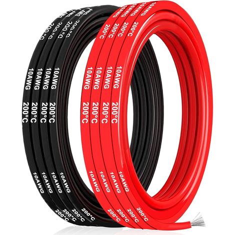 10AWG 5,26mm² Câble Silicone, Noir/Rouge, 2 x 5m Câble électrique souple en silicone, cuivre étamé multibrin, pour batteries RC, modélisme, électronique et bricolage (1/5)