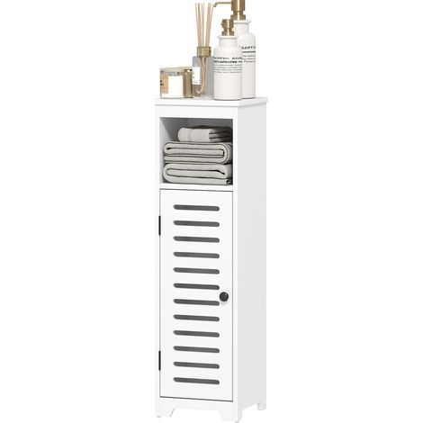 Meuble salle de bain, armoire salle de bain 4 niveaux porte persienne, étagère ouvert, 22x20x75cm, blanc (1/5)
