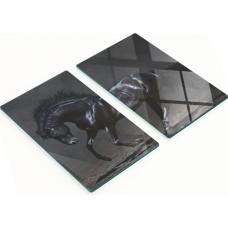 Planches décoratives multifonctions de cuisine en verre trempé, motif Cheval Noir, 2 x 30 x 52 cm (1/5)