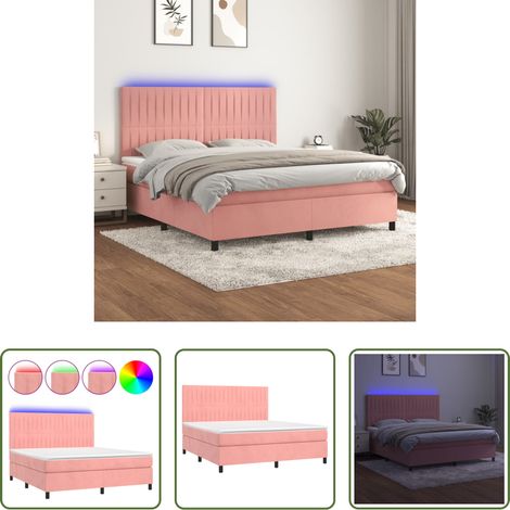 vidaXL Matelas à ressorts ensachés - Sommier à lattes de lit matelas et LED Rose 160x200 cm Velours (1/5)