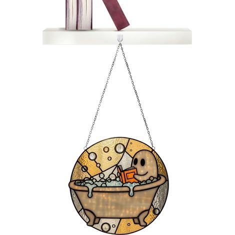 Ghost Reading Ornament, Wall Art Book-Loving Ghost, Exquisite Hanging Pendant, Versatile Home Decor Accent, for Bedroom, Living Room, Hotel Display, 7.87x7.87 inches (1/5)
