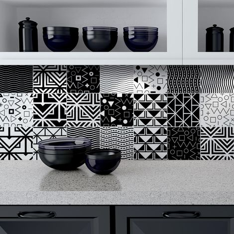 Sticker Mural Carrelage adhésif Cuisine Salle de Bain - 9 STICKERS CARREAUX DE CIMENT ETHNIQUE PRAGUA - 9stickers15x15cm (1/5)